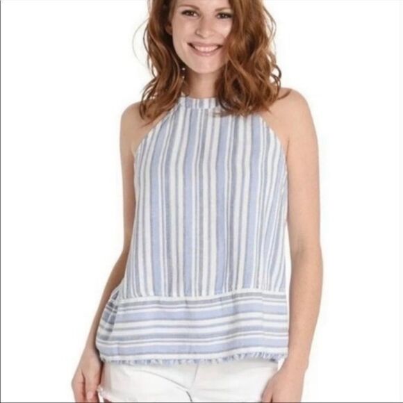 Cloth and Stone Striped Blue Halter Tank Top - Picture 1 of 12